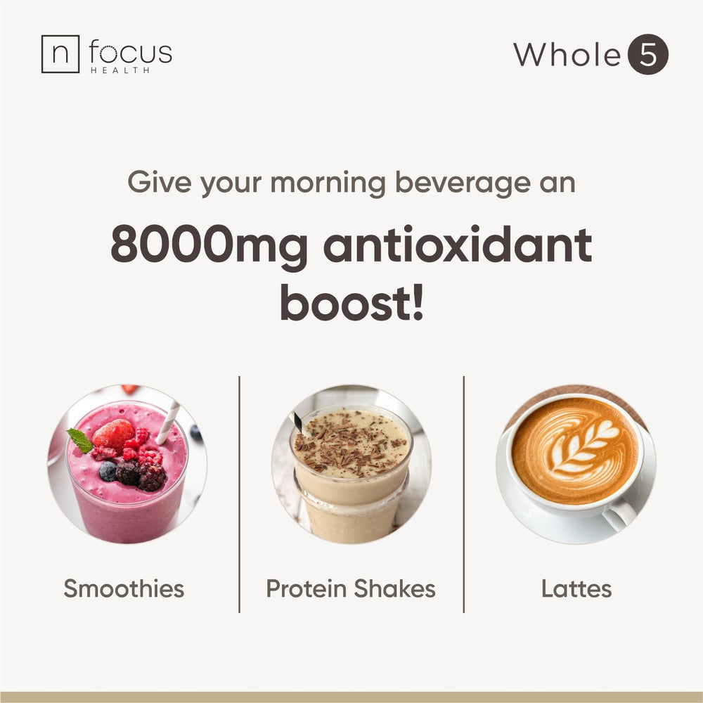 NFOCUS HEALTH Whole5 acai bowl shot highlights antioxidant-rich breakfast.