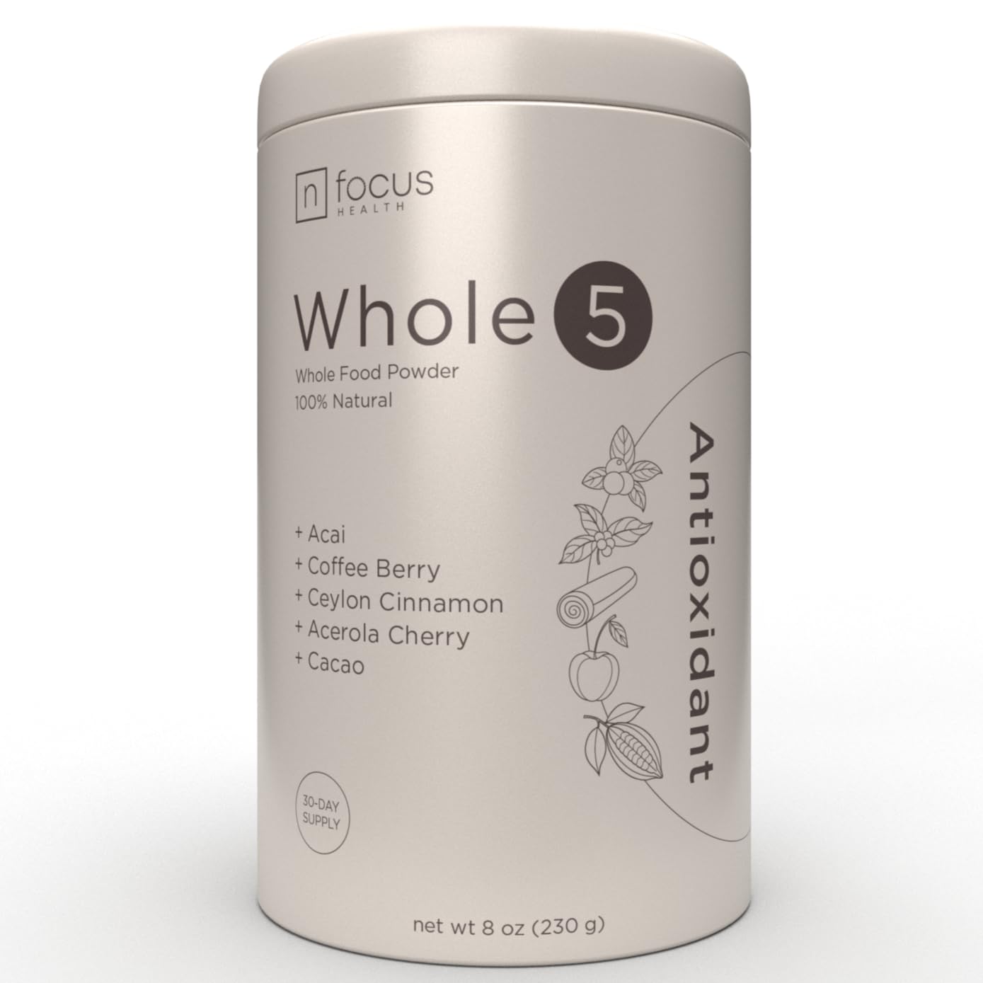 NFOCUS HEALTH Whole5 antioxidant powder tub for daily wellness.