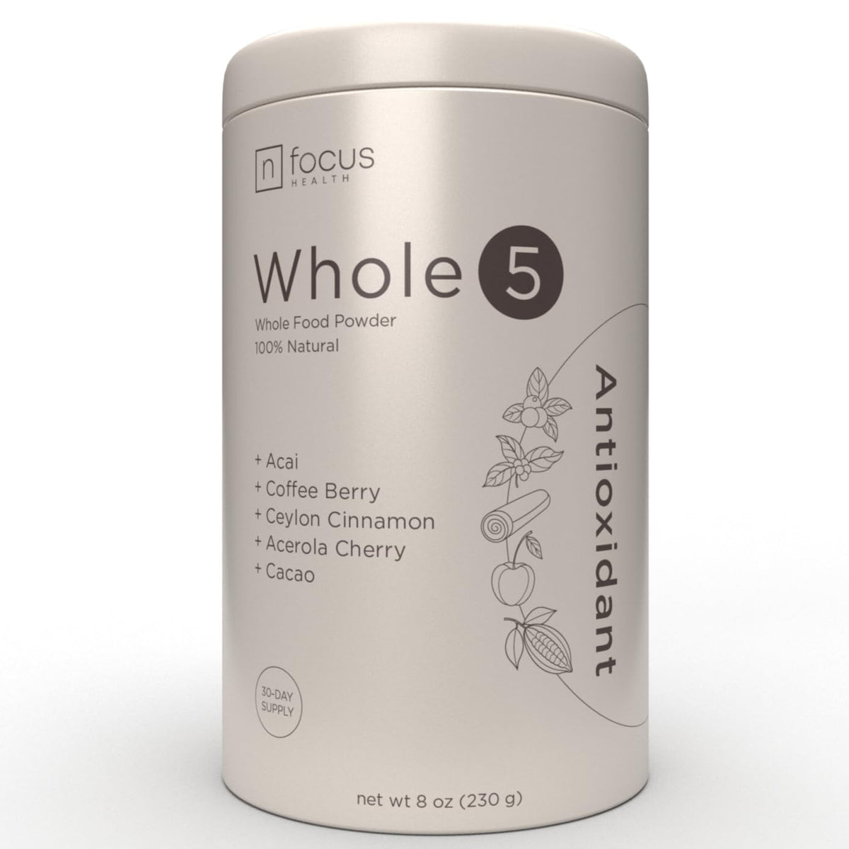 NFOCUS HEALTH Whole5 antioxidant powder tub for daily wellness.