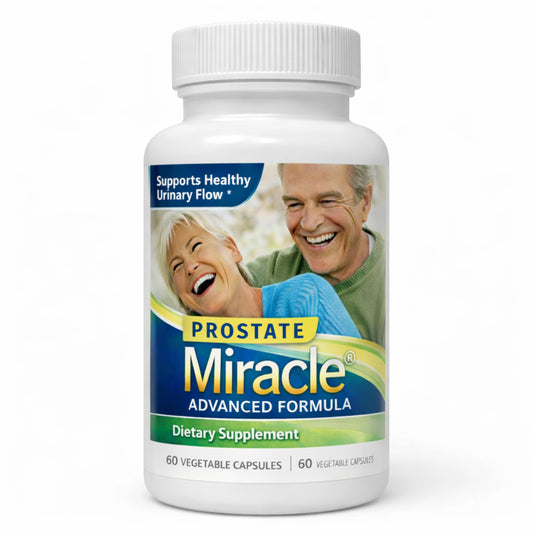 NHS Global Prostate Miracle bottle shows pine-derived phytosterols to support healthy urinary flow.