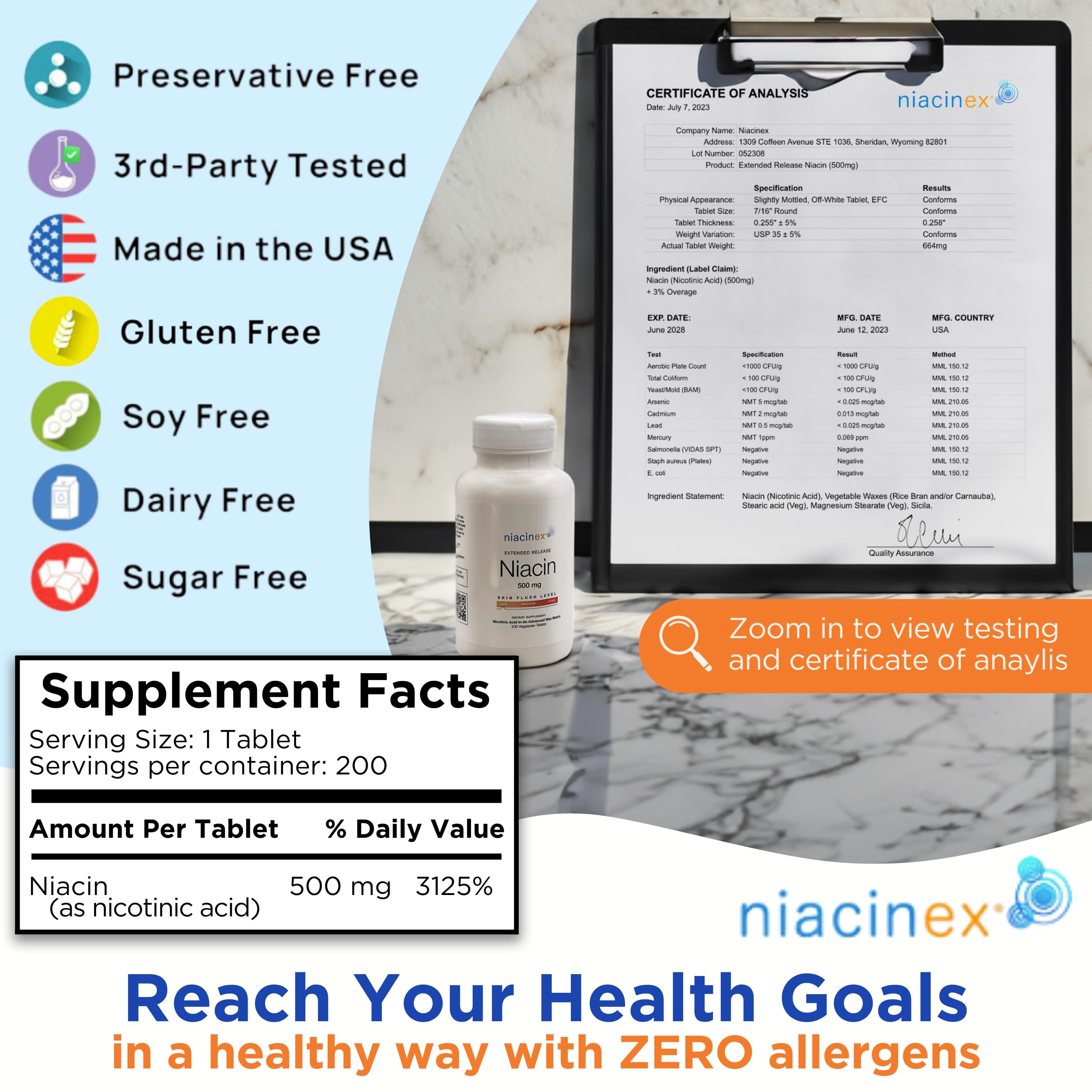 Niacinex time-release encapsulation illustrates 6-8 hour delivery.