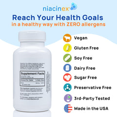 Niacinex vegan formulation label highlighting plant-based ingredients.