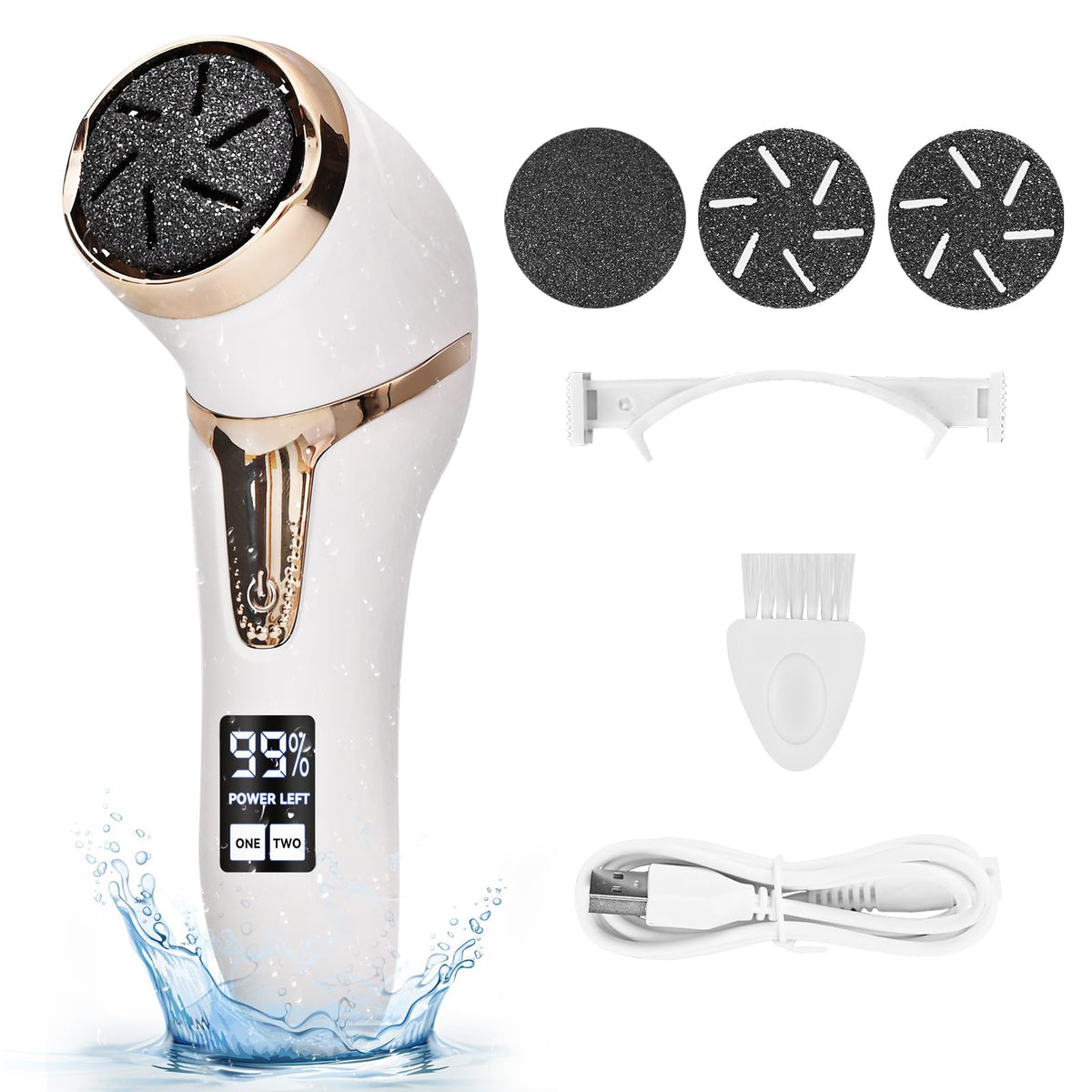 NiceBirdie electric callus remover in use with vacuum keeps debris contained during pedicure.