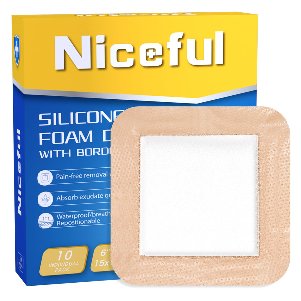 Niceful silicone foam dressing 6x6 with gentle adhesion and high absorption