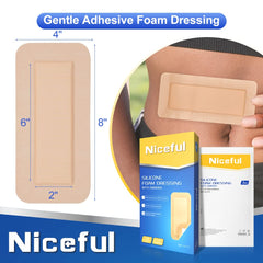 Close-up of Niceful bordered dressing showing gentle adhesion for sensitive skin.