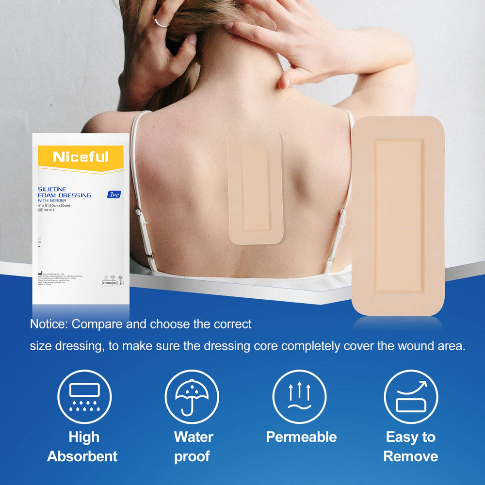 Niceful dressing on skin demonstrates smooth application with border and painless removal.