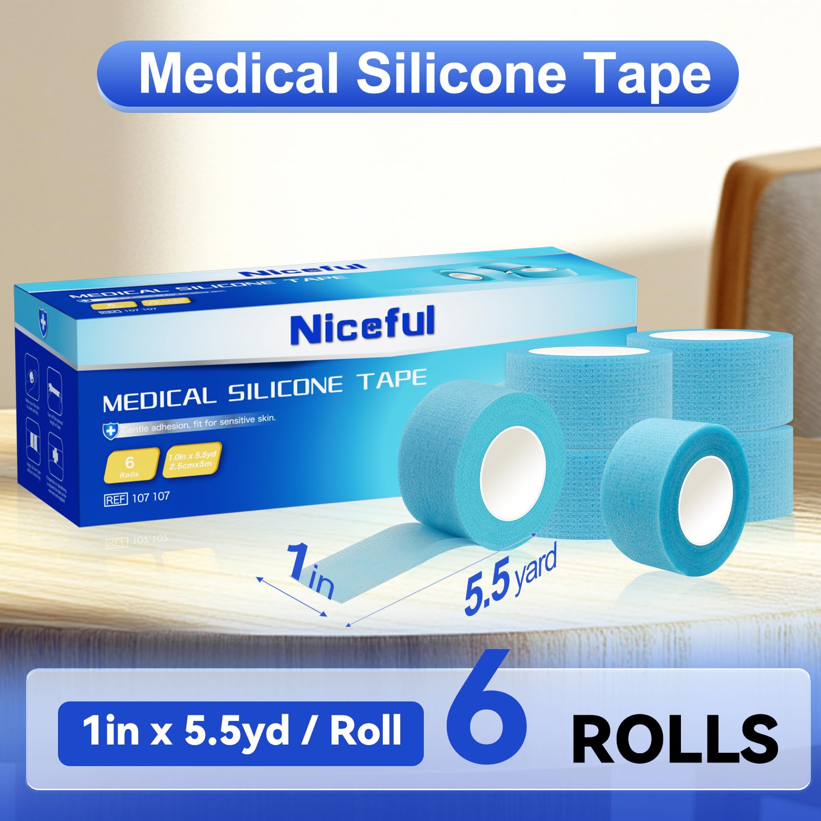 Niceful silicone tape on skin demonstrates gentle adhesion for secure dressings.