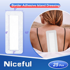 Niceful water-resistant adhesive border secures dressing during daily activities.