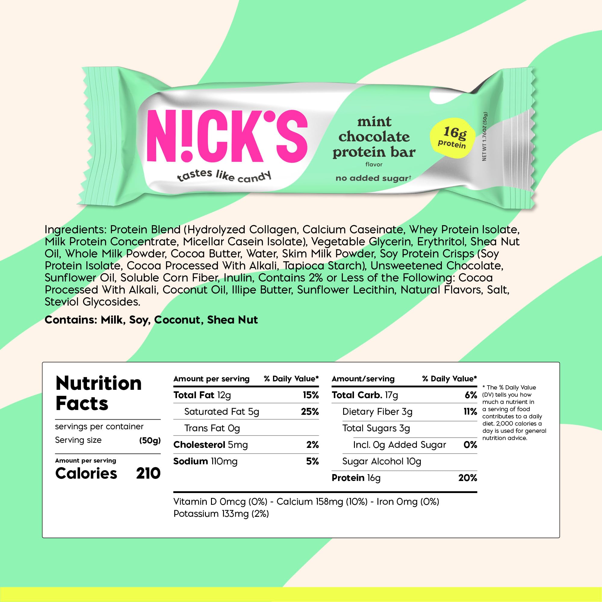 N!CK'S Mint Chocolate bar unwrapped reveals creamy texture and bold peanut notes