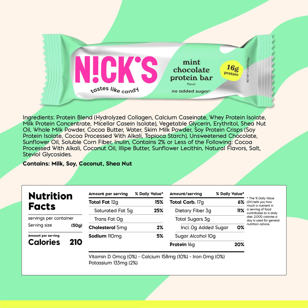 N!CK'S Mint Chocolate bar unwrapped reveals creamy texture and bold peanut notes