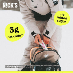 Cross-section of Nick's Chocolate Caramel bar showing core and shell.