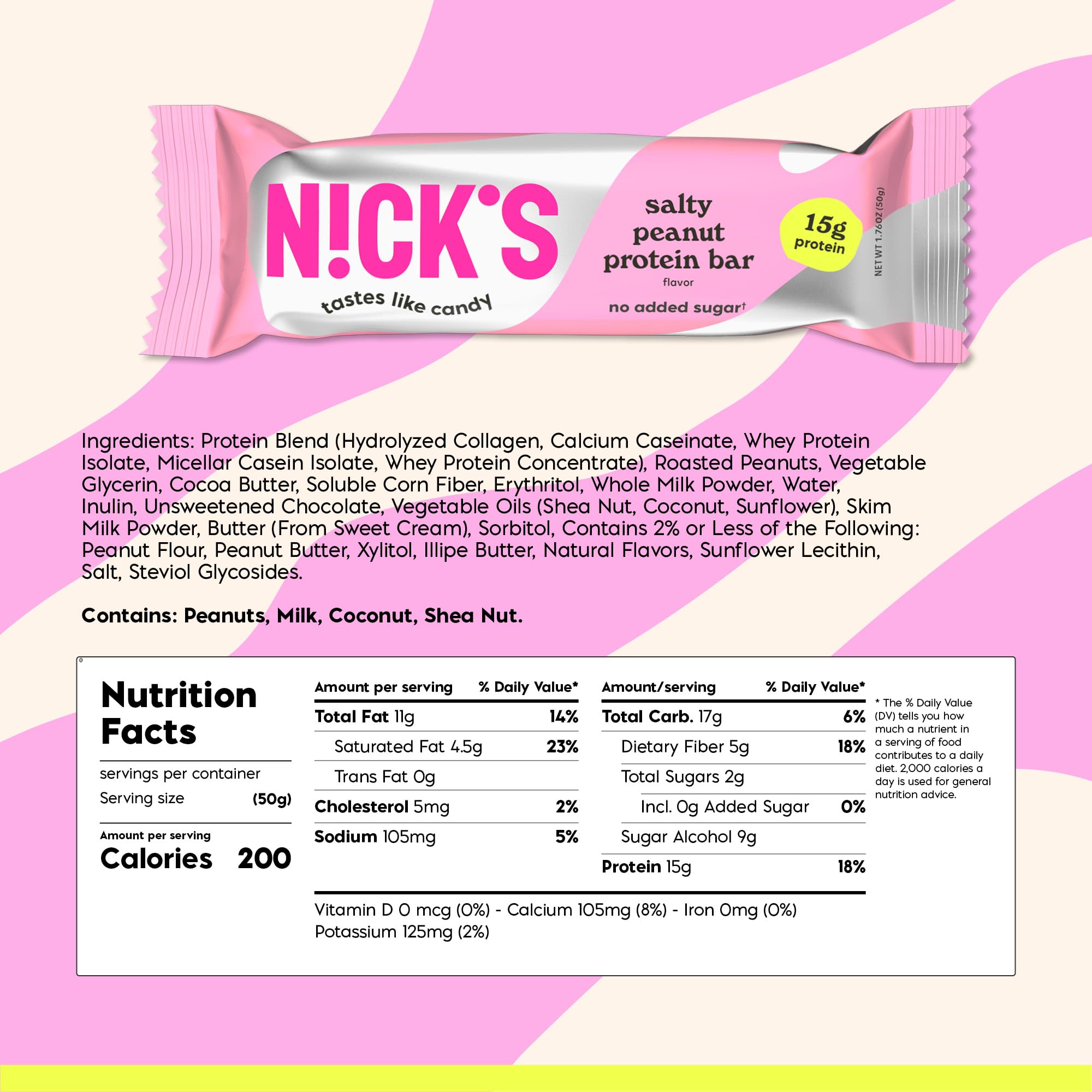 N!CK'S bar shows crunchy peanuts and caramel center for satisfying texture.