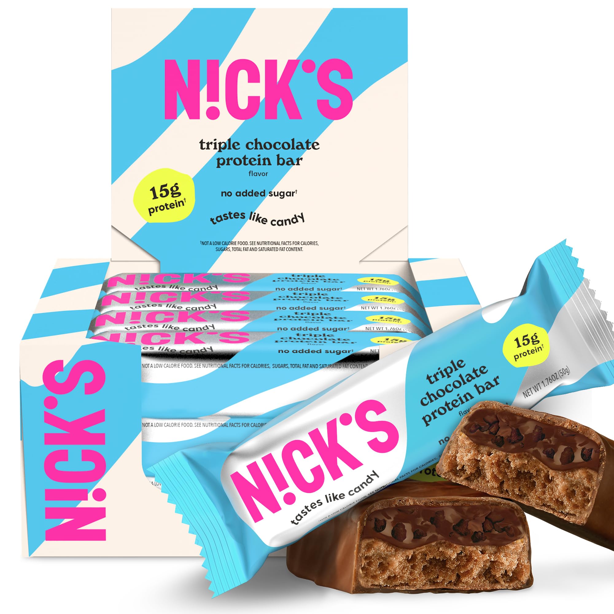 Nick’s Protein Bars Triple Chocolate 12-count box for convenient keto-friendly snacking.
