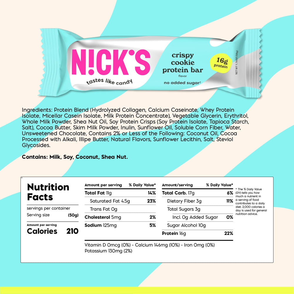 Nick's Crispy Cookie Chocolate cross-section highlights cookie bits and chocolate coating.