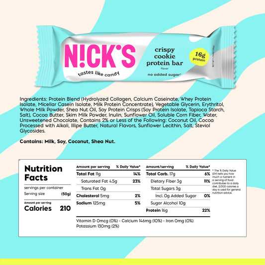 Nick's Crispy Cookie Chocolate cross-section highlights cookie bits and chocolate coating.