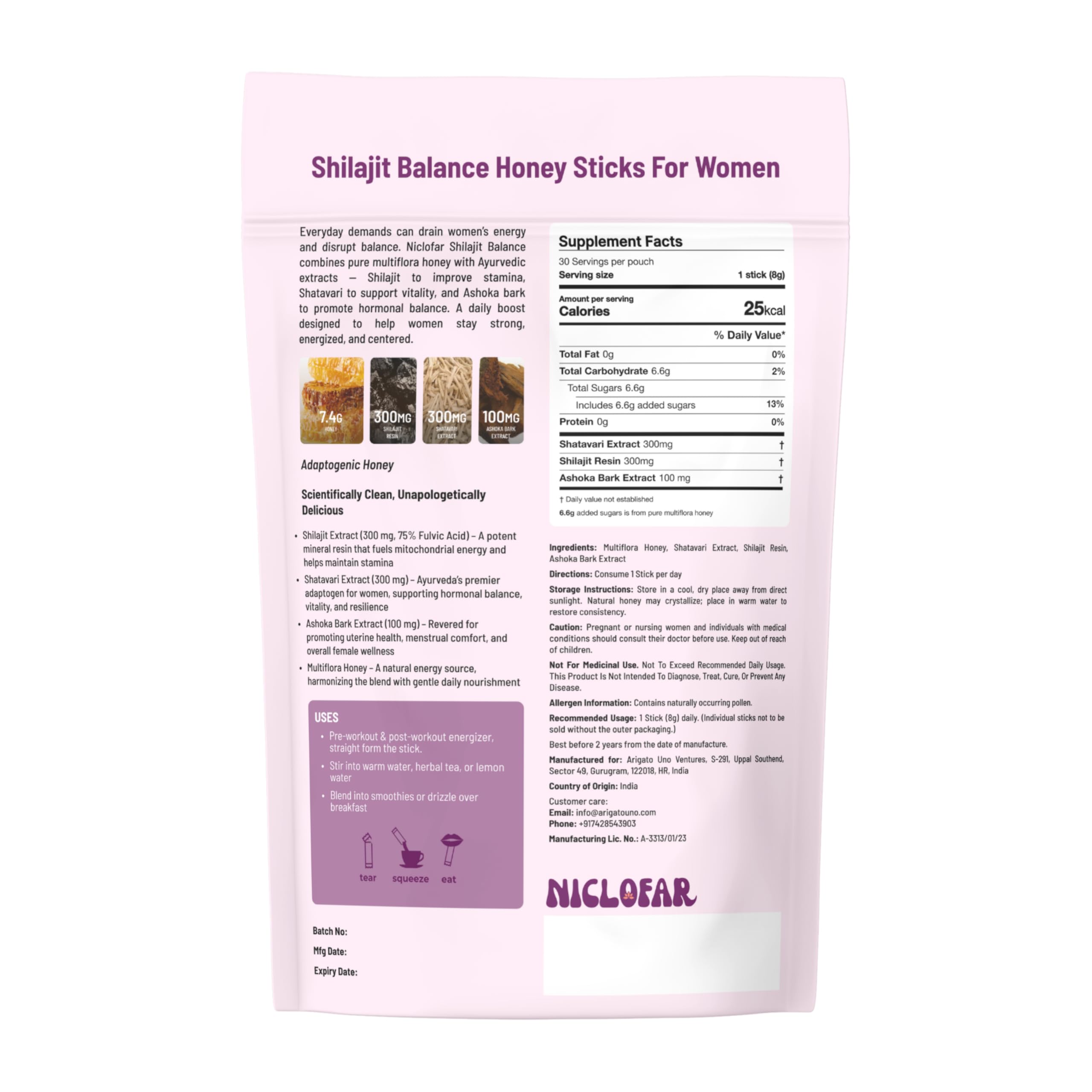 Niclofar Shilajit Honey Stick food-safe sticks prevent ink contact