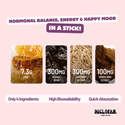 Niclofar Shilajit Honey Stick single-serve shown for on-the-go energy support