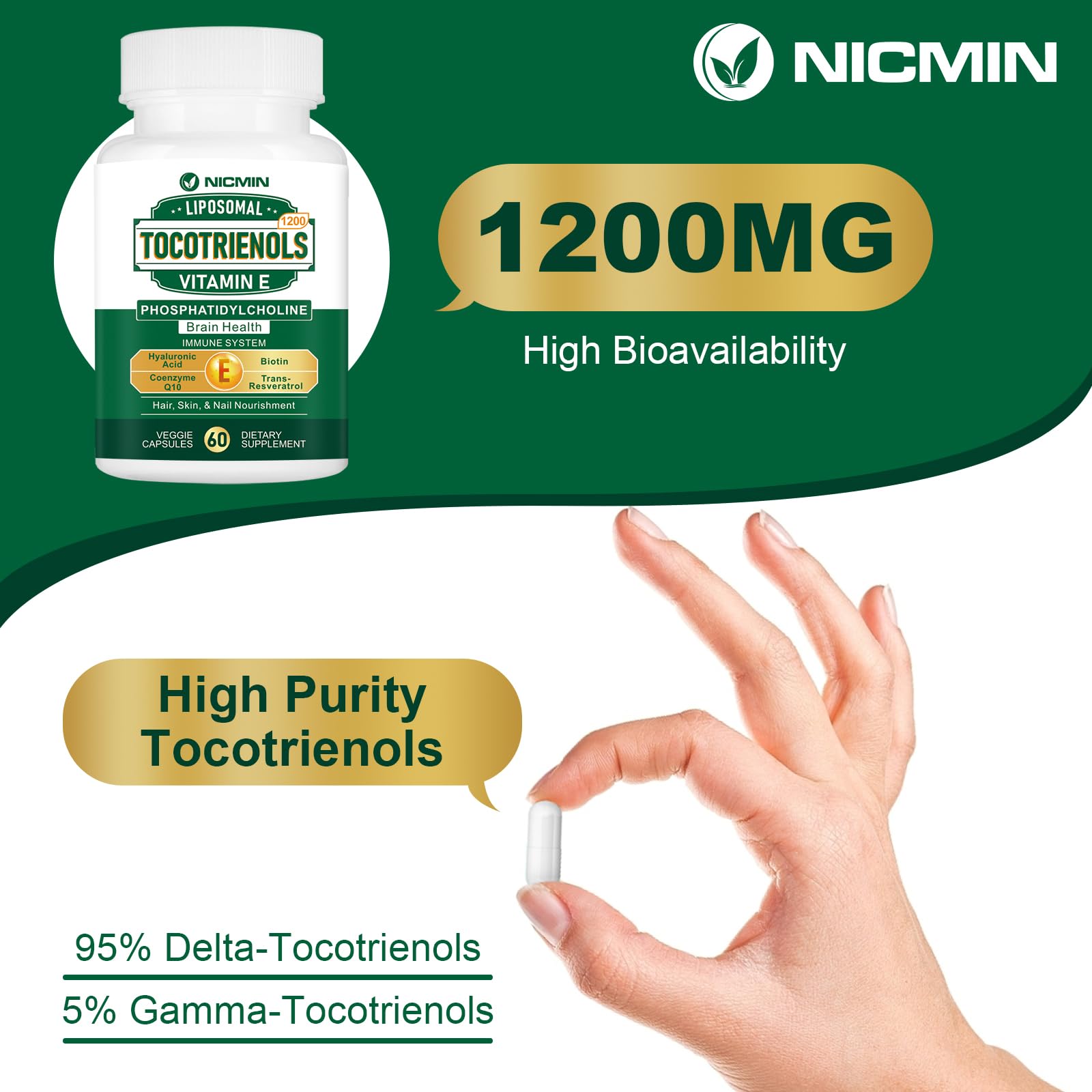 NICMIN 180 capsules bottle on countertop for daily routine convenience