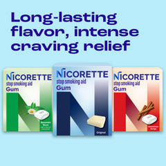 Nicorette Cinnamon Surge gum 4 mg close up highlighting long lasting flavor