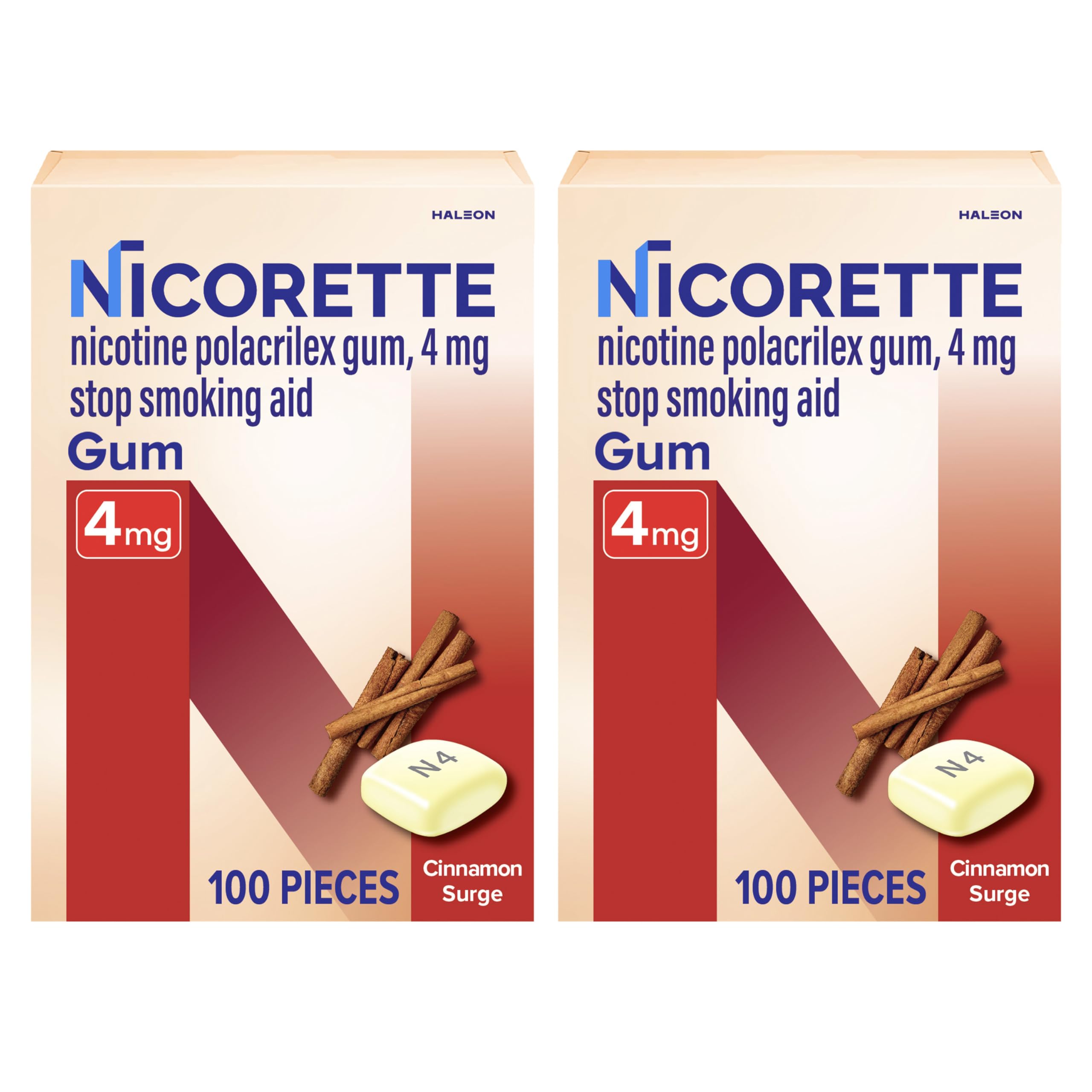 Nicorette Cinnamon Surge gum 2x100 pack for craving relief during quitting