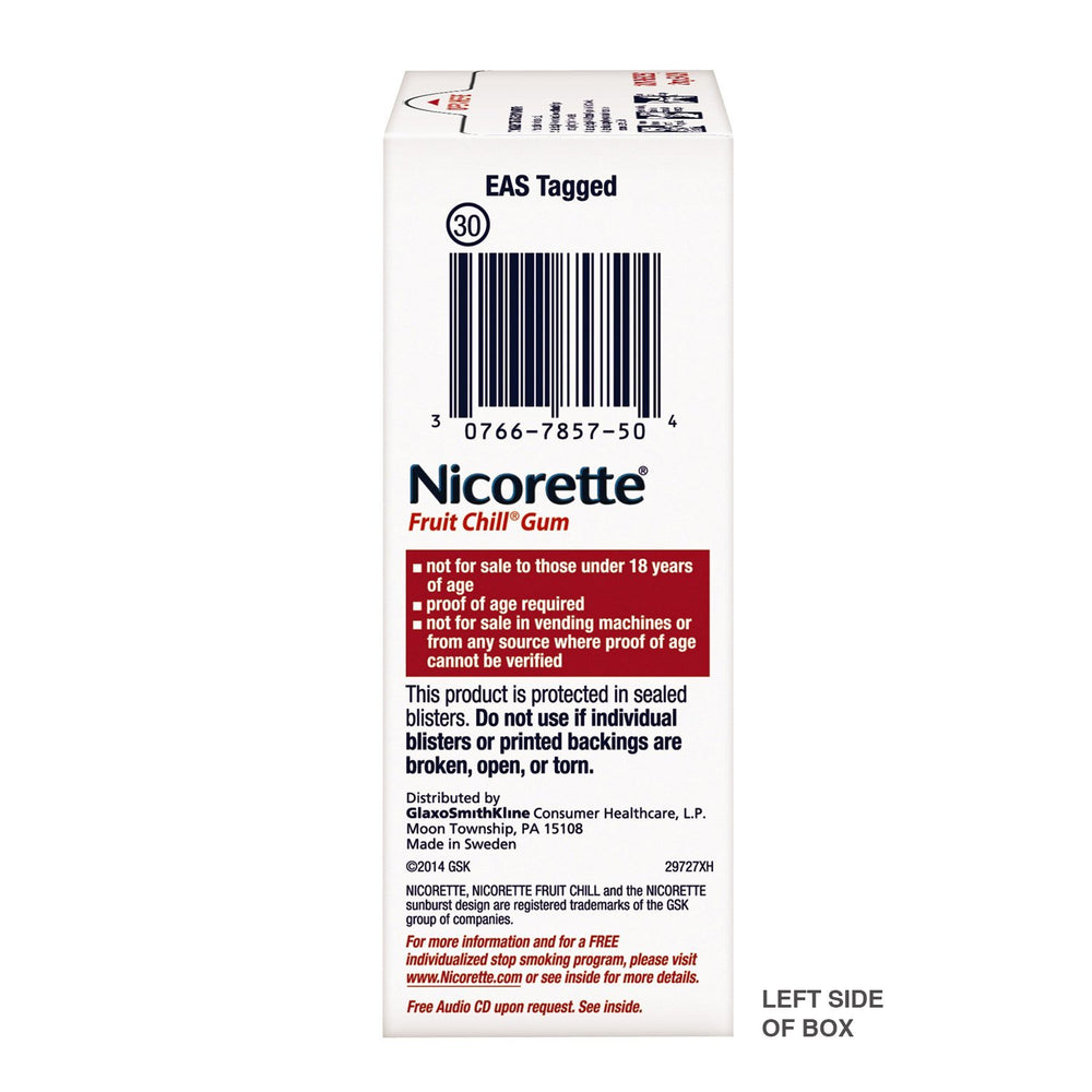 Nicorette gum on desk, convenient quit smoking aid for busy days.