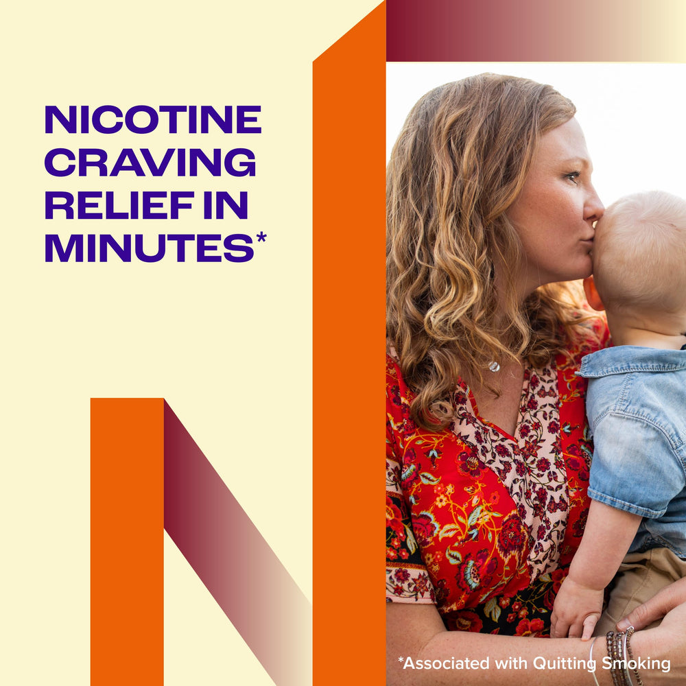 Nicorette gum pack front view highlighting flavor and dosage.