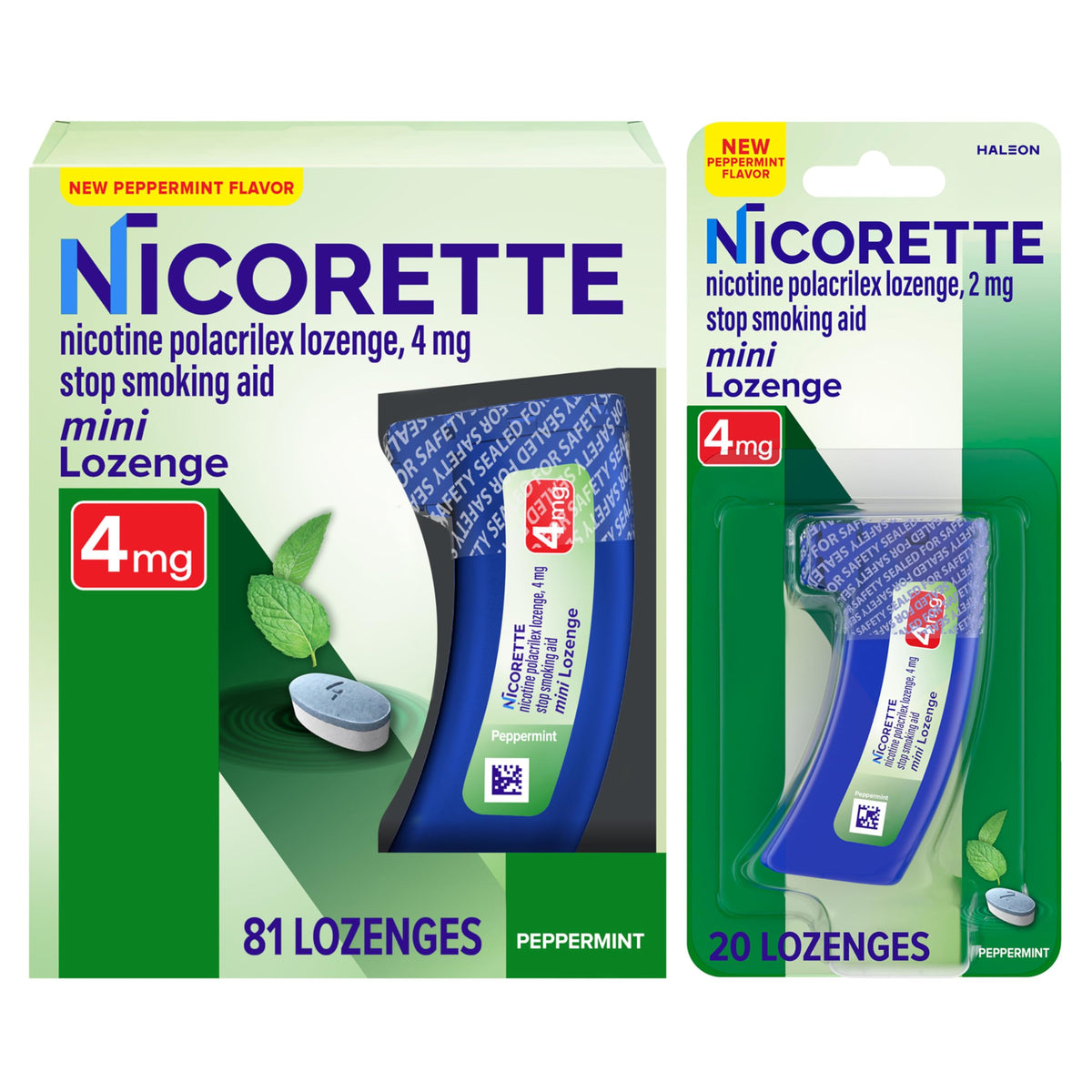 Nicorette Mini lozenges 4 mg peppermint bottle for quick cravings relief on the go