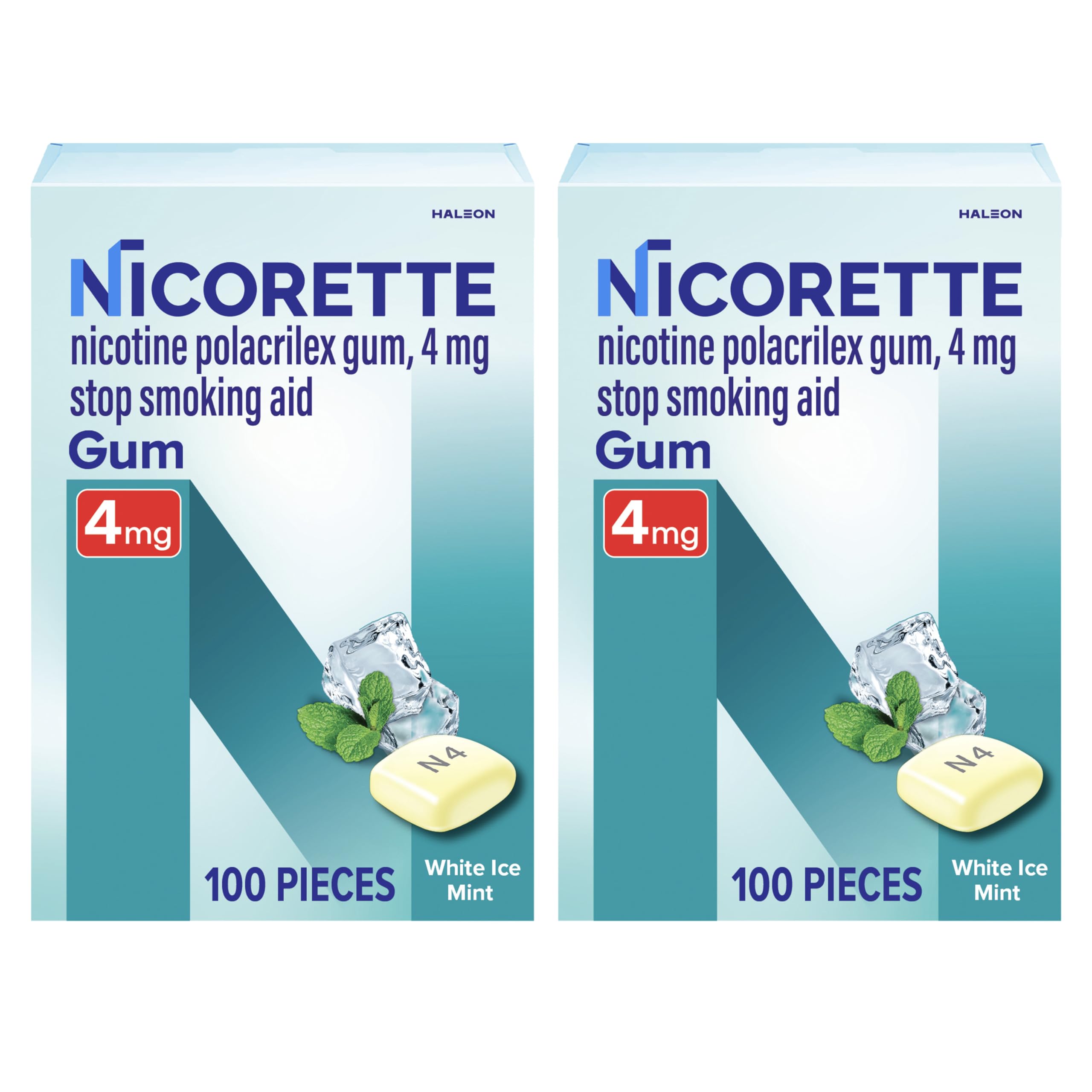 Nicorette gum White Ice Mint pack helps manage cravings during quitting.