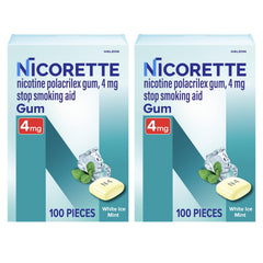 Nicorette gum White Ice Mint pack helps manage cravings during quitting.