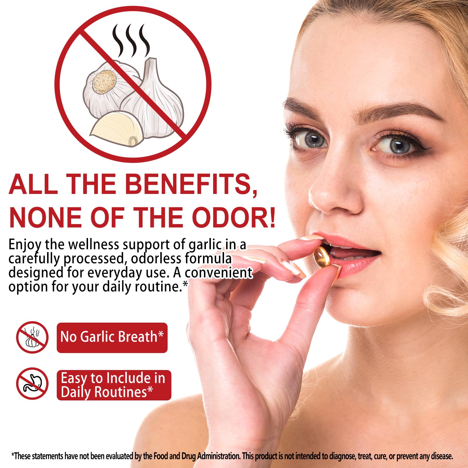 NIFEISHI odorless softgels closeup highlights easy, odor-free daily garlic supplementation.