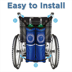 NIHAO adjustable straps and clasps securing the bag on a wheelchair