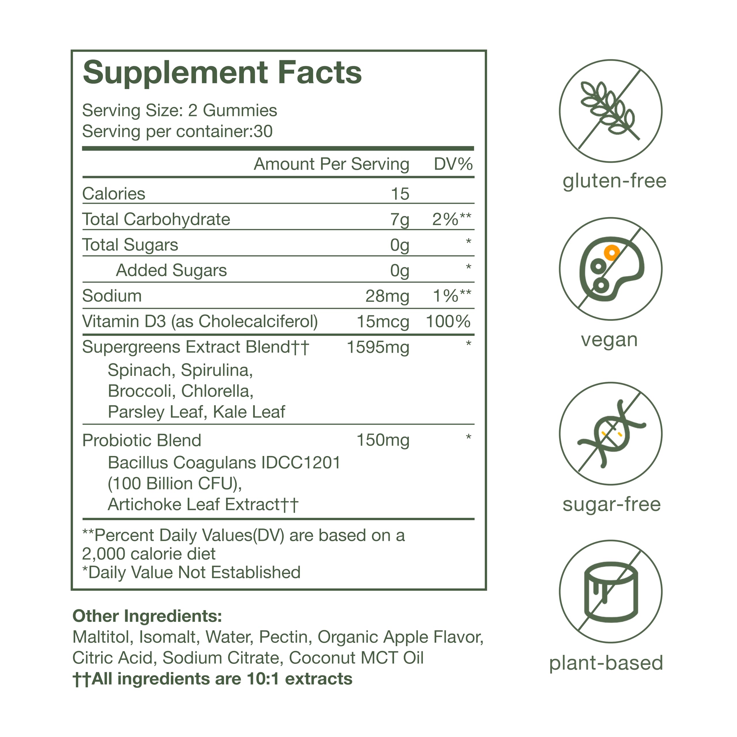 nika aiko Greens Gummies apple flavor close-up invites tasting without sugar guilt