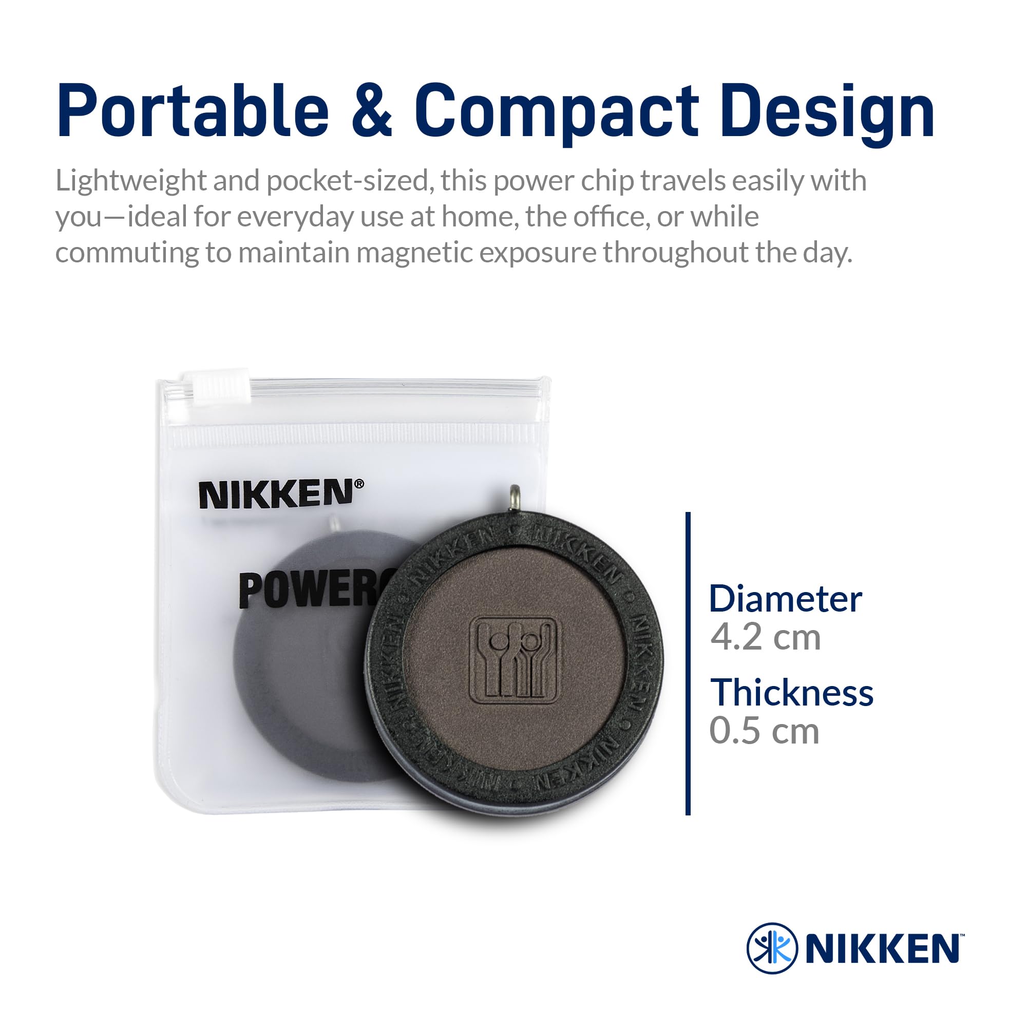 Nikken Kenko PowerChip Black on keychain for on-the-go use