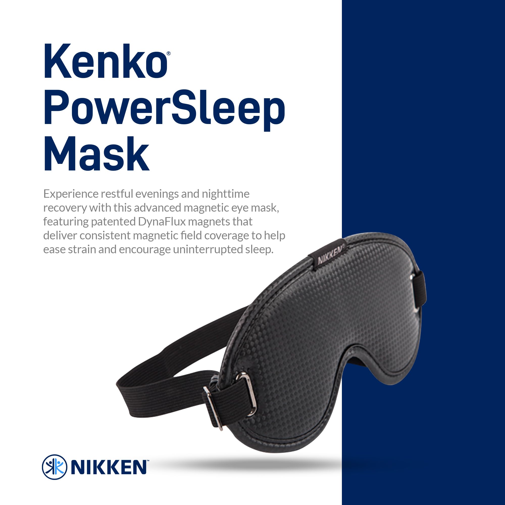 Nikken Kenko PowerSleep Mask Dynaflux tech close-up shows even support near eyes.