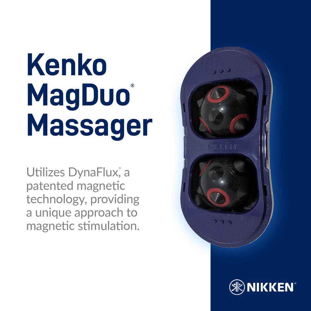Nikken MagDuo magnetic spheres rolling to relax muscles.