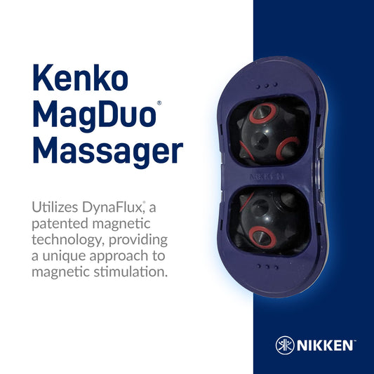 Nikken MagDuo magnetic spheres rolling to relax muscles.