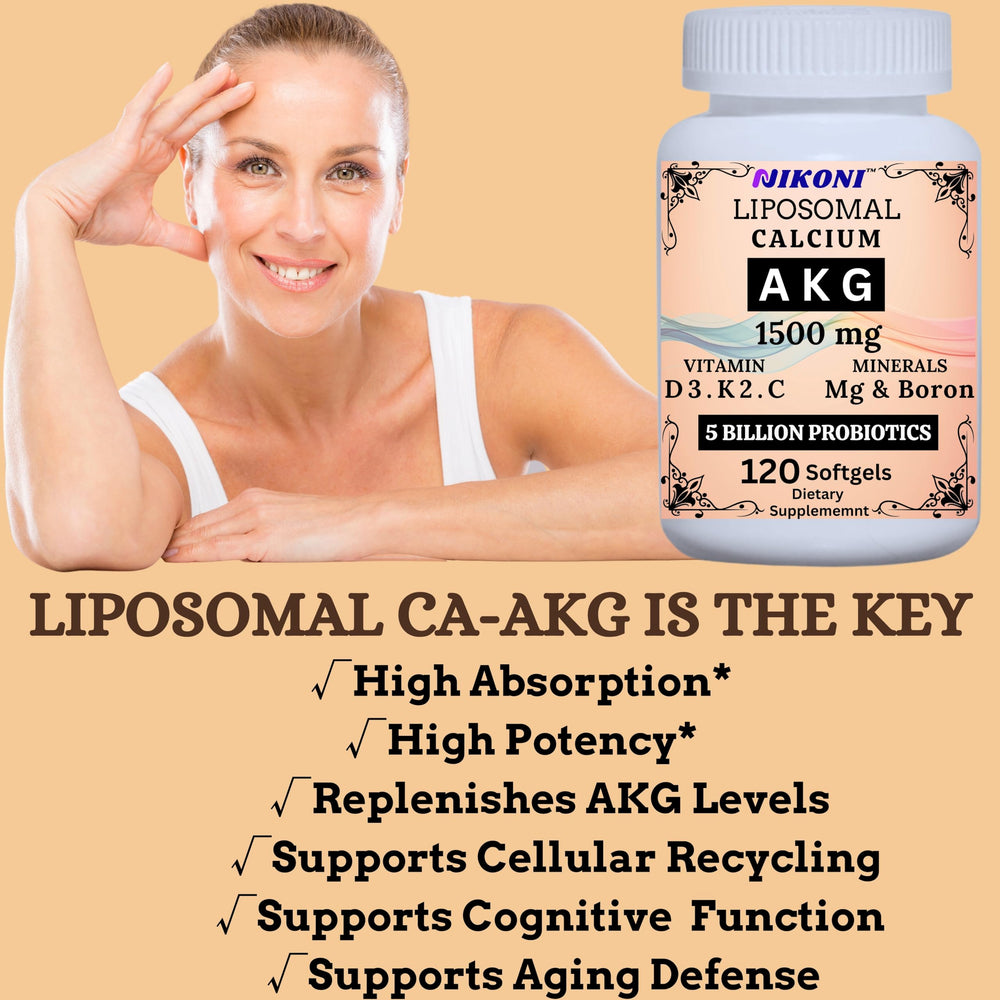 Nikoni Liposomal Calcium AKG 1500mg probiotic blend illustration signals gut support