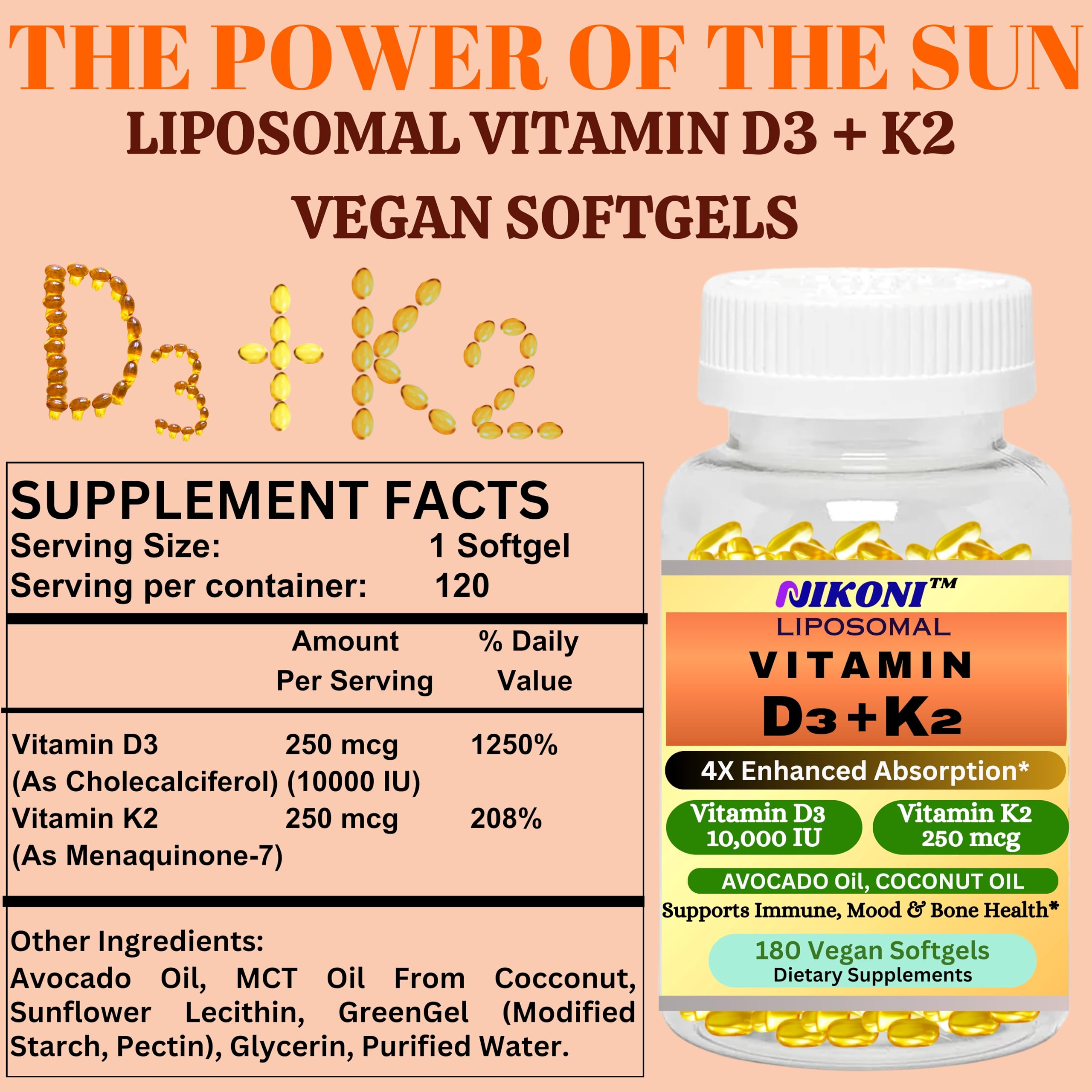 Nikoni liposomal D3 K2 bone health concept illustrating calcium utilization.