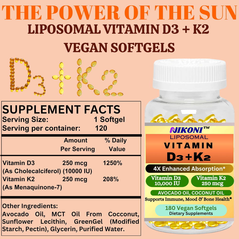 Nikoni liposomal D3 K2 bone health concept illustrating calcium utilization.
