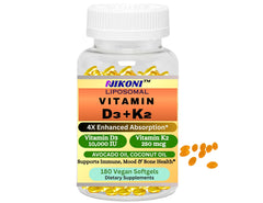 Nikoni liposomal D3 K2 bottle front showcases a high potency daily formula.
