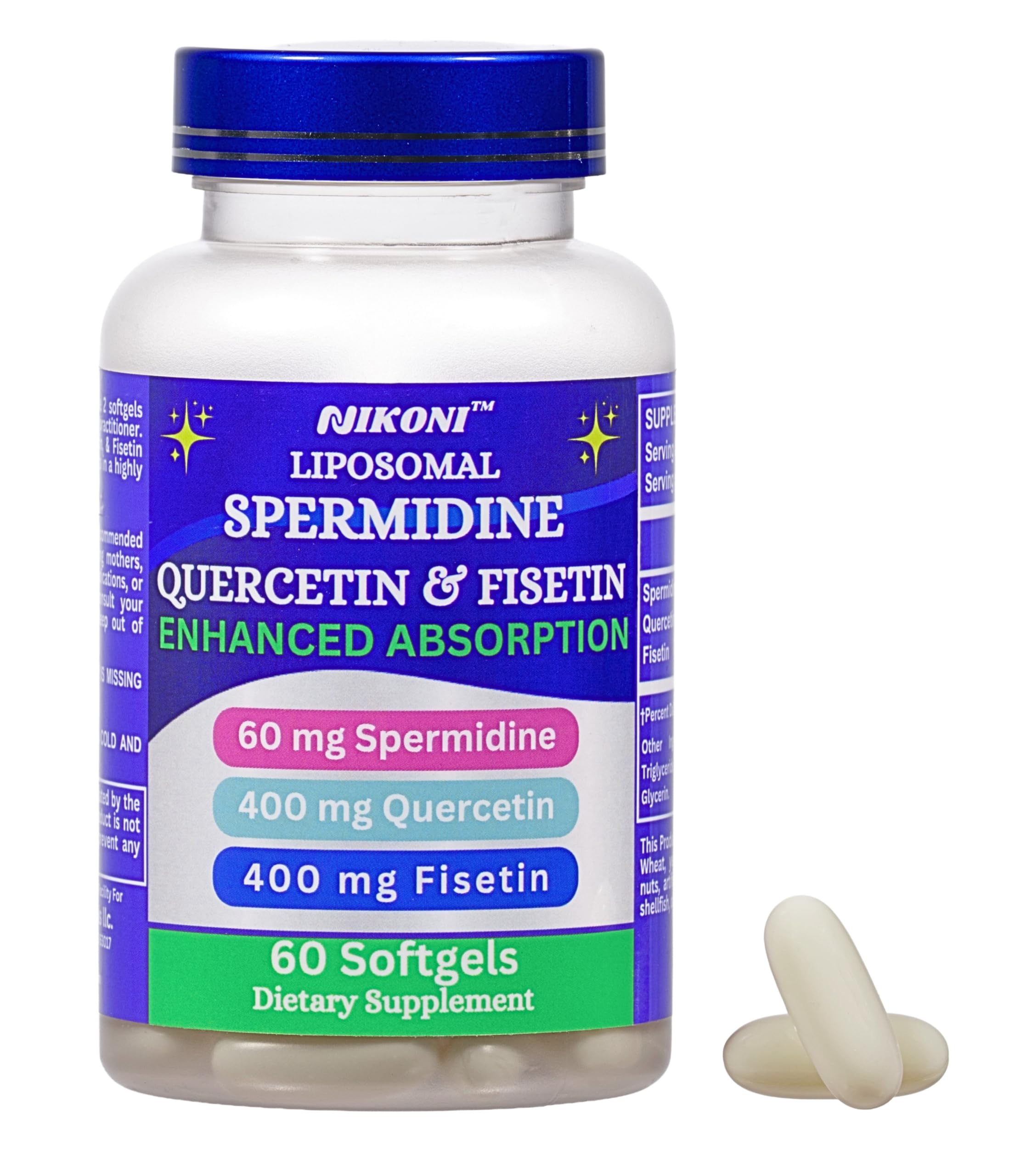 Nikoni liposomal spermidine bottle showcases enhanced absorption for daily wellness.