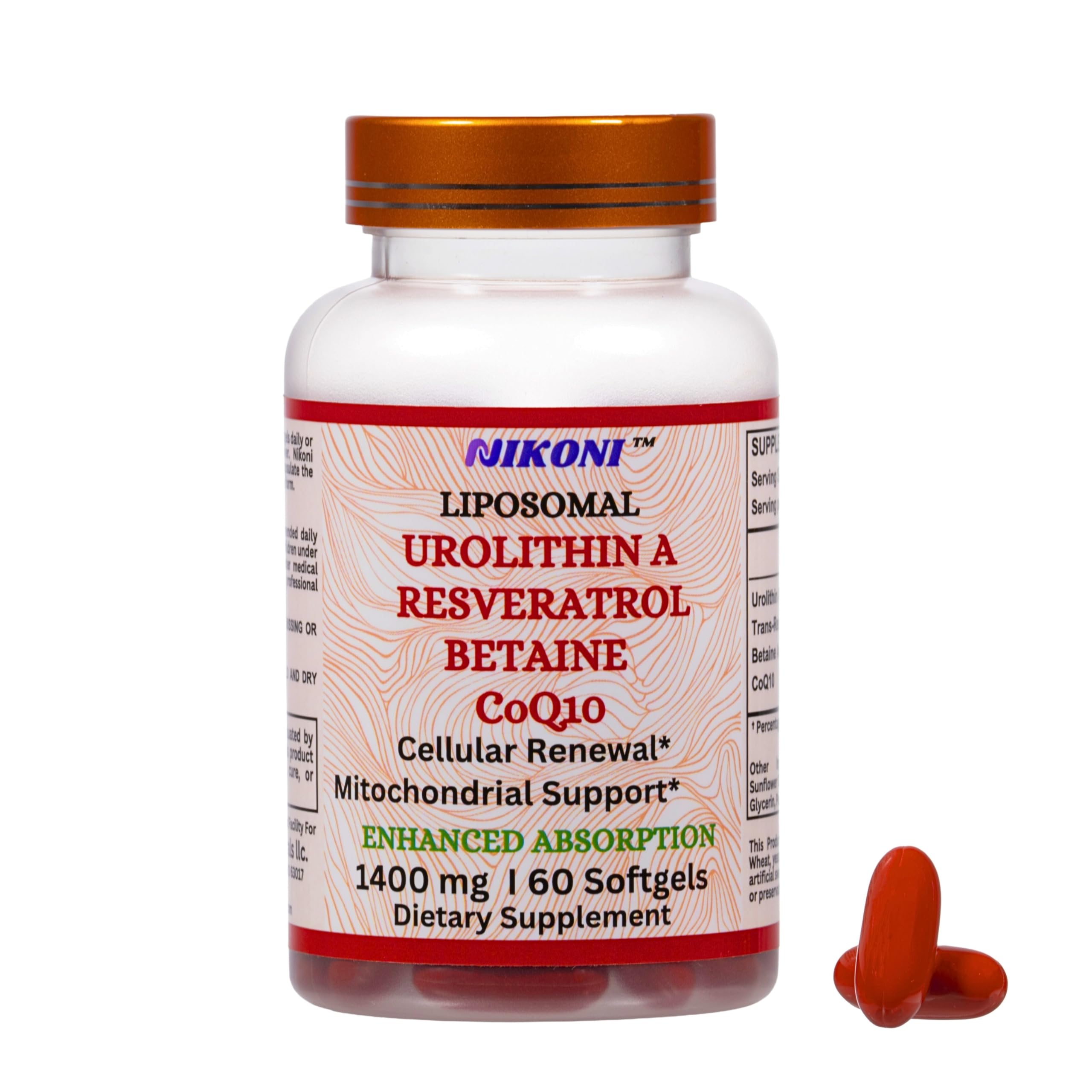Nikoni Liposomal Urolithin-A bottle-front showing premium packaging.