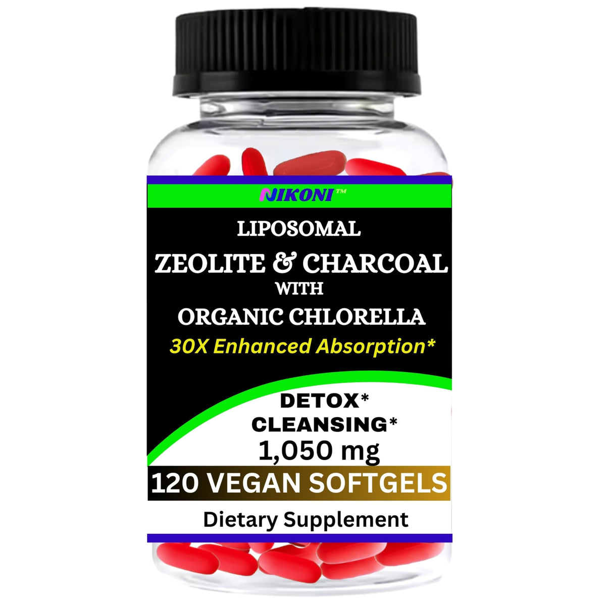 Nikoni Liposomal Zeolite bottle label showing packaging for detox support