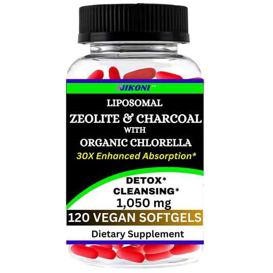 Nikoni Liposomal Zeolite bottle label showing packaging for detox support