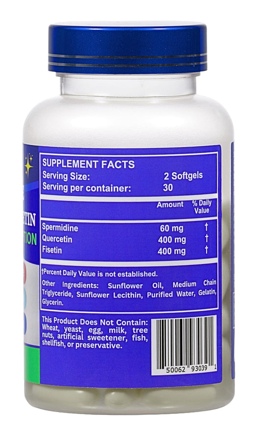 Nikoni quercetin-fisetin softgel pack highlighting antioxidant support for healthy aging.