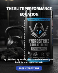 Ninja Sports Performance HydroStrike glass pour highlights electrolyte hydration benefits.