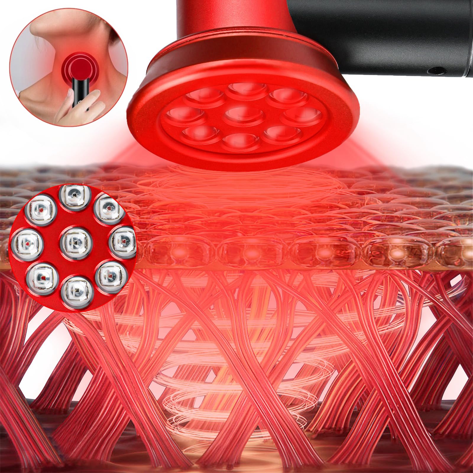 NINSI device highlights wavelengths 630-660-850 nm for skin and tissue support.