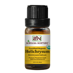 Nirvana Nurture Helichrysum oil bottle for skin renewal and purity.