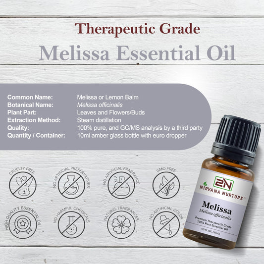 Nirvana Nurture Melissa essential oil dropper close-up for precise diffuser use.