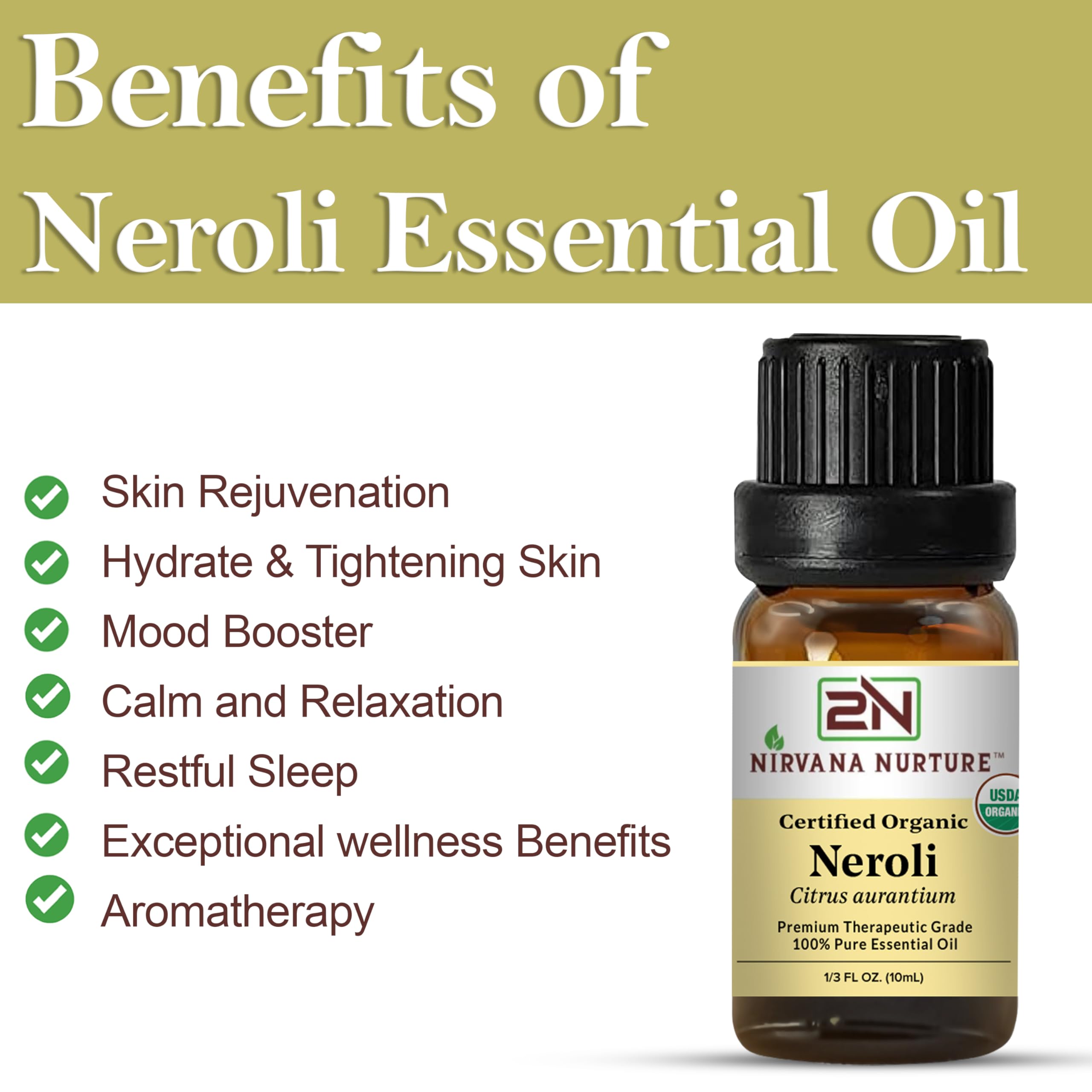Nirvana Nurture Neroli flowers distillation visual signals premium organic oil.